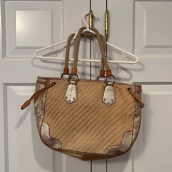 Prada Natural Woven and Metallic Snakeskin Trim Large Tote - Picture 3 of 16